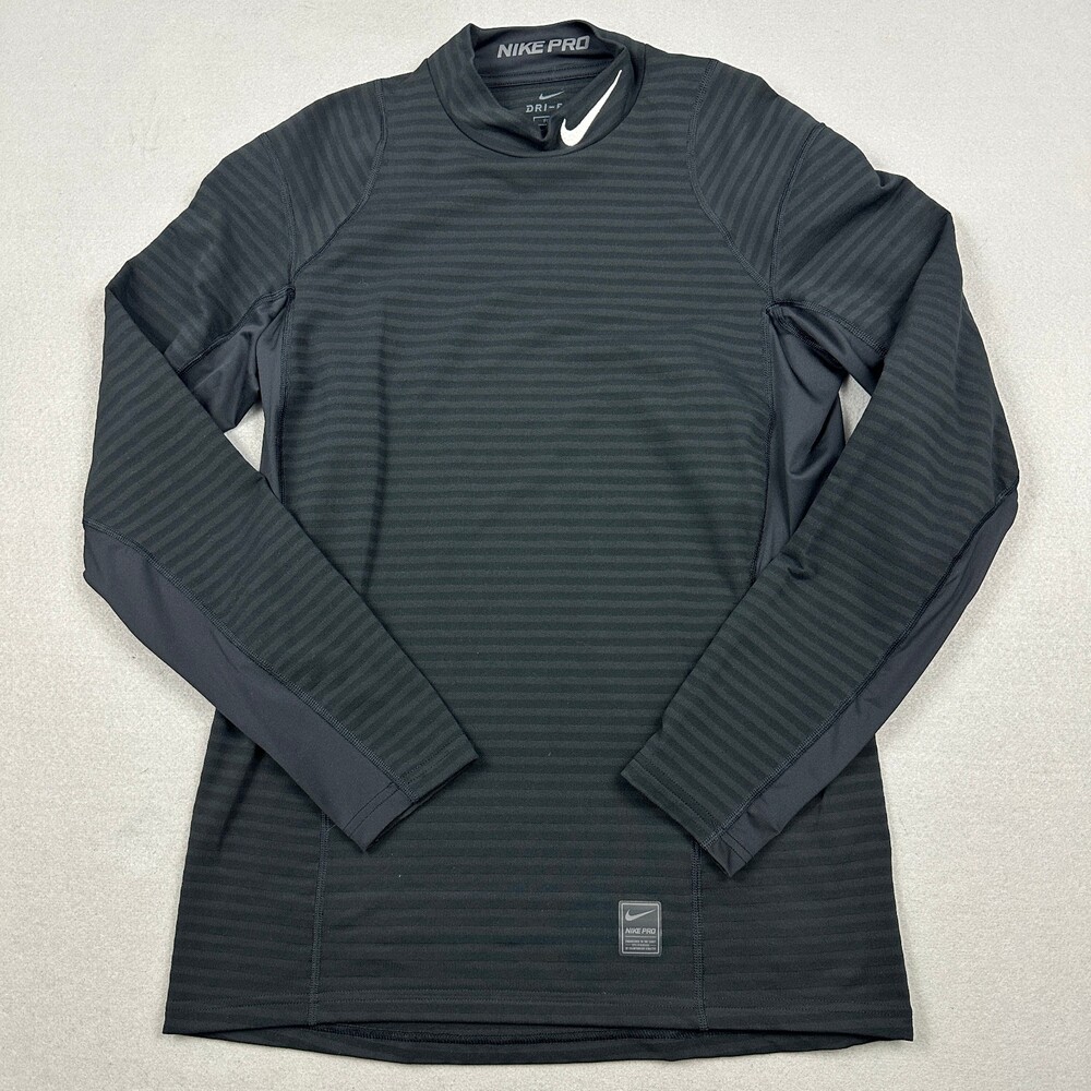 Nike Pro Shirt Men Medium Black Stripe Fitted Compression Base Layer Crewneck M